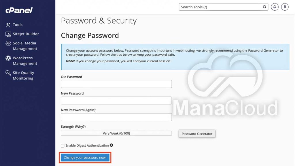 انتخاب دکمه Change your password now