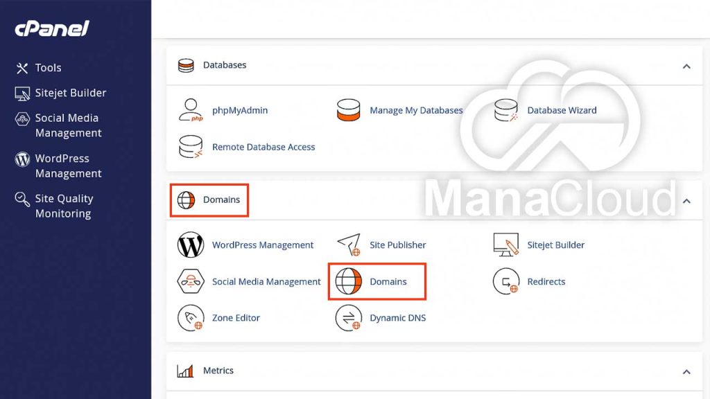 ورود به بخش Domains