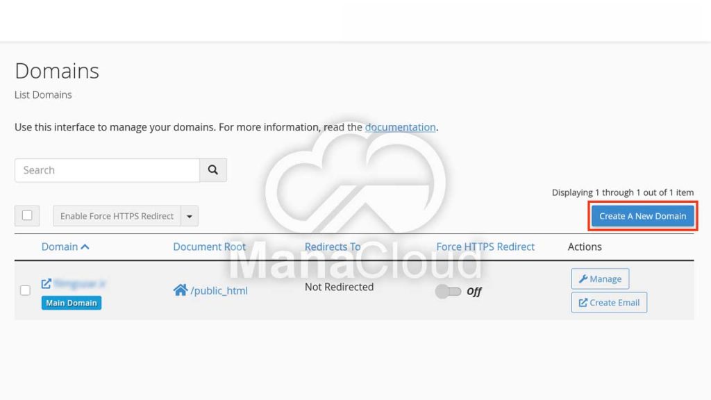 انتخاب گزینه Create A New Domain