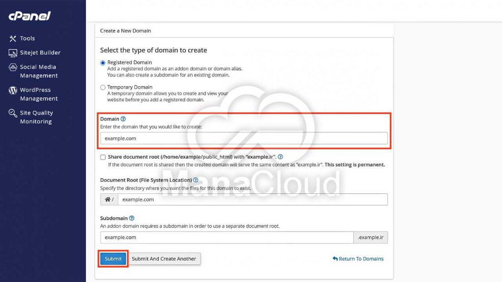 مراحل Create a New Domain