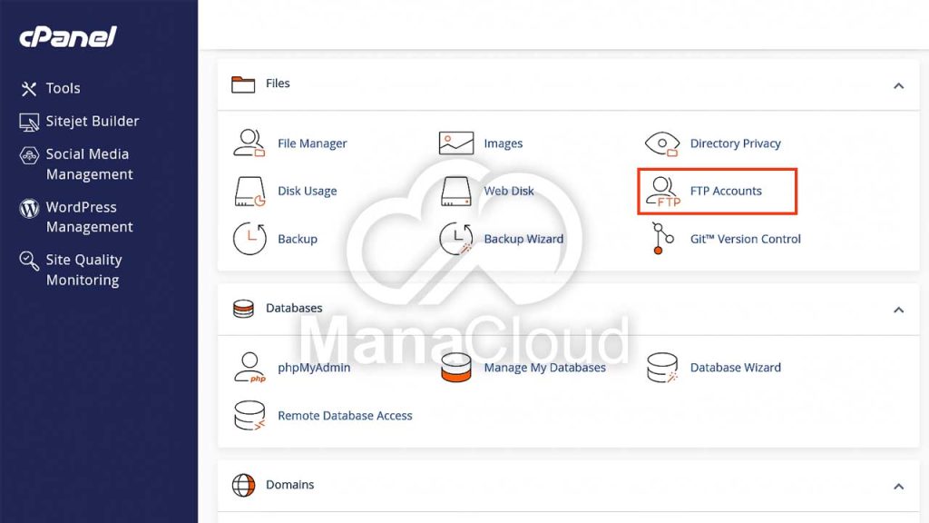 دسترسی به بخش FTP Accounts