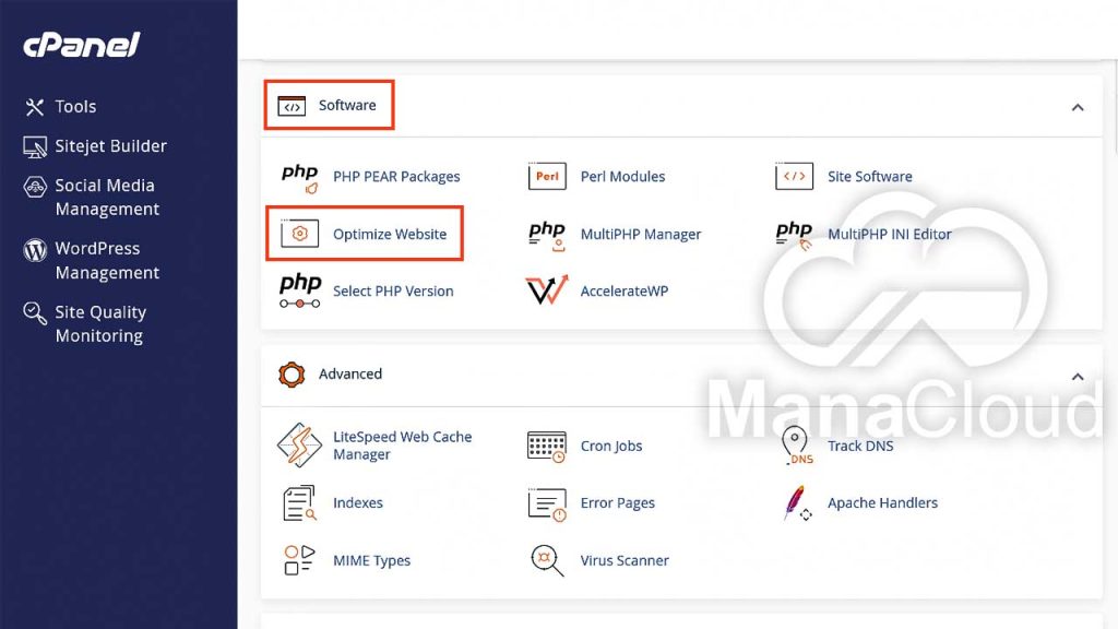 انتخاب گزینه Optimize Website