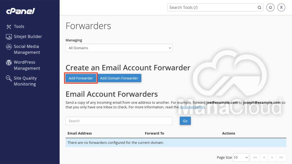 انتخاب گزینه Add Forwarder