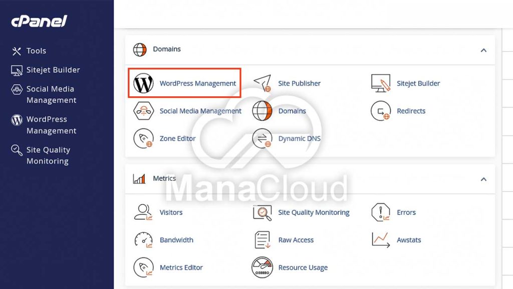 انتخاب بخش WordPress Management