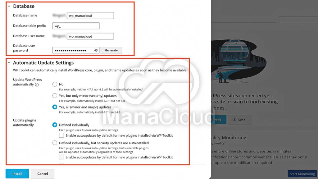 تنظیمات بخش Database و Automatic Update Settings