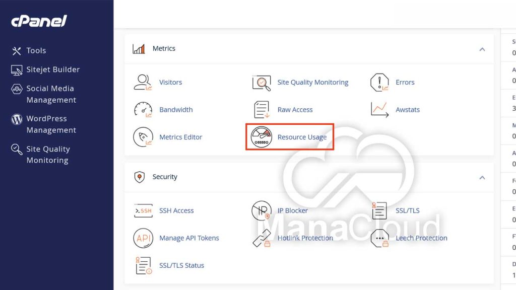 انتخاب گزینه Resource Usage
