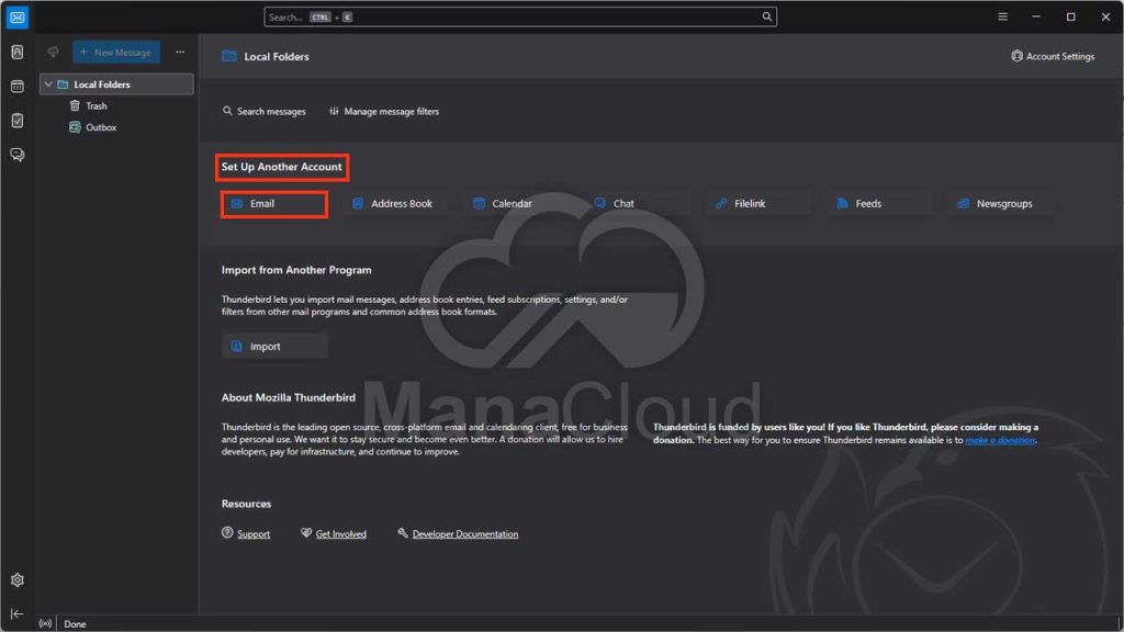 افزودن حساب ایمیل جدید در Thunderbird