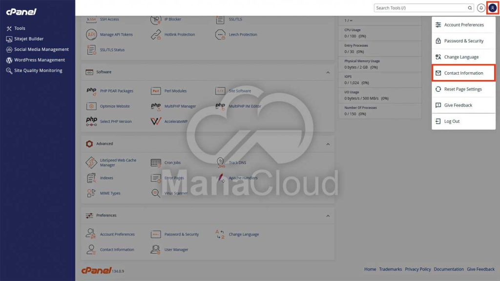 بخش User Menu در سی پنل