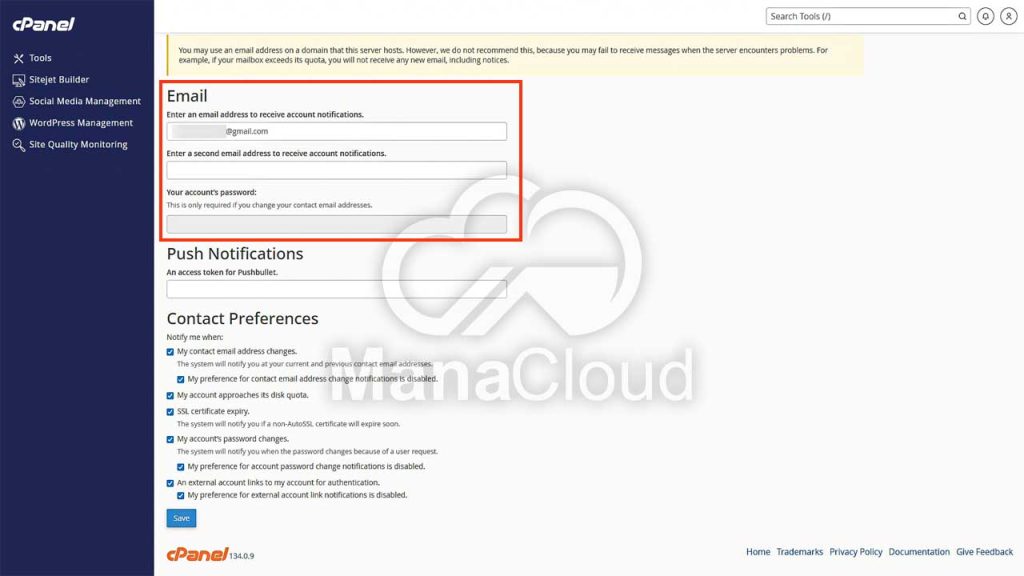 بخش Email در Contact Information