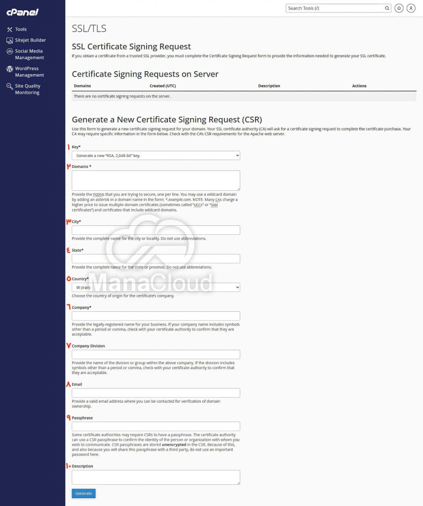 تکمیل فرم ایجاد CSR