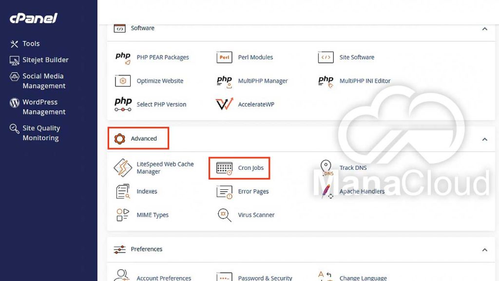 ورود به بخش Cron Jobs