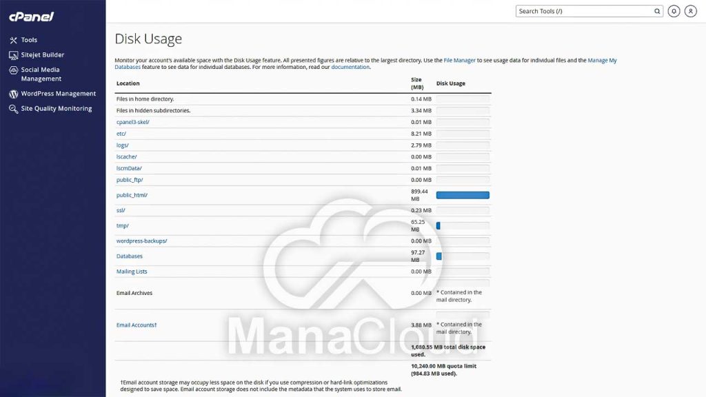 بررسی مصرف فضای هاست