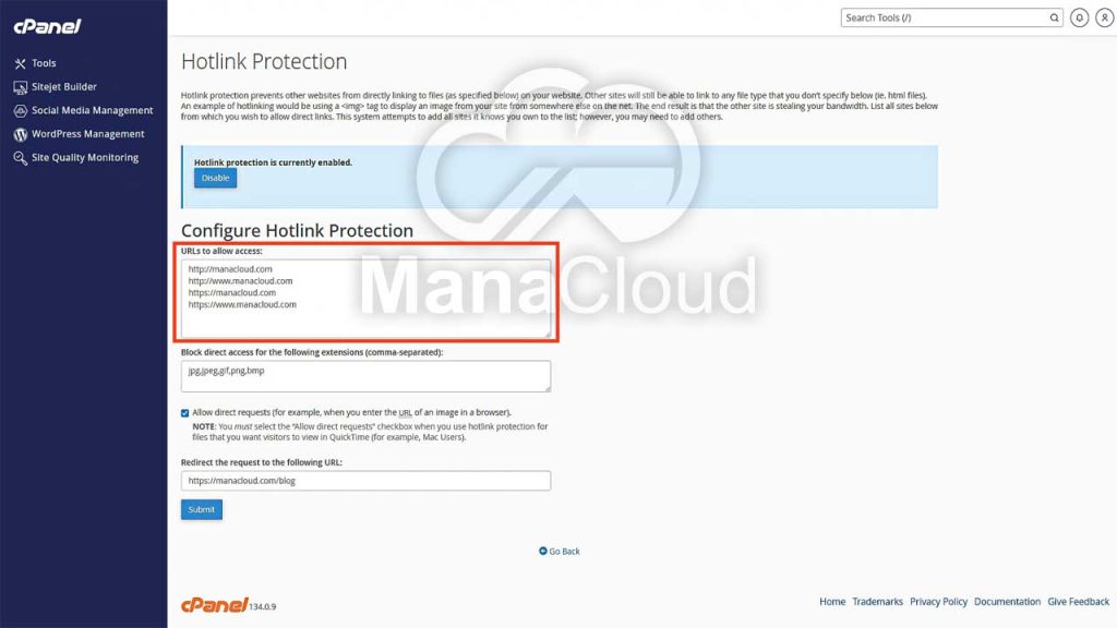 URLs to allow access